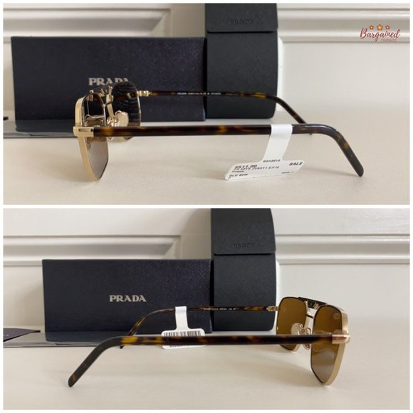 Authentic Prada Pale Gold Metal Rectangle Sunglasses Brown Polarized Lens main image 3